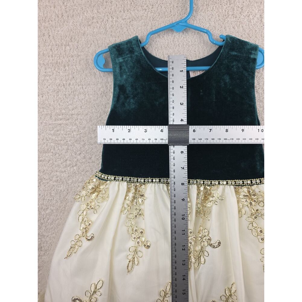 Biscotti Collezioni Girls Green Velvet and Ivory Gold Embroidered Formal Dress 6 - Picture 13 of 15